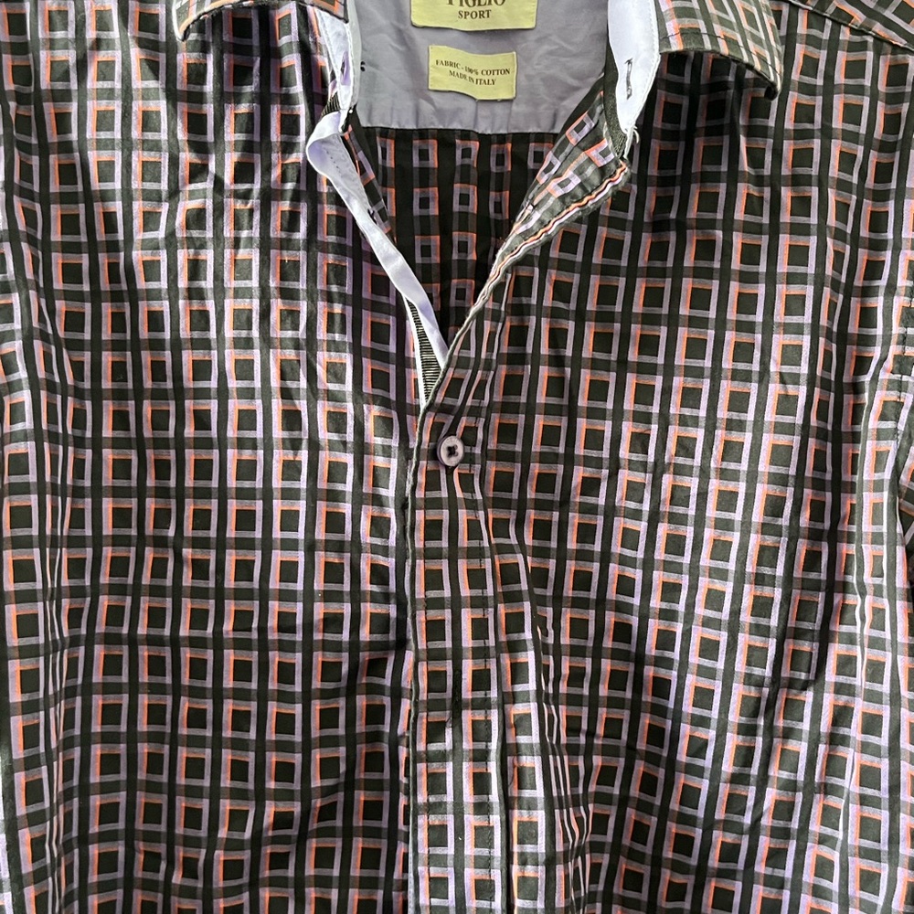 Tiglio Sport Men's Check Button-Up Shirt in Black & Pink
